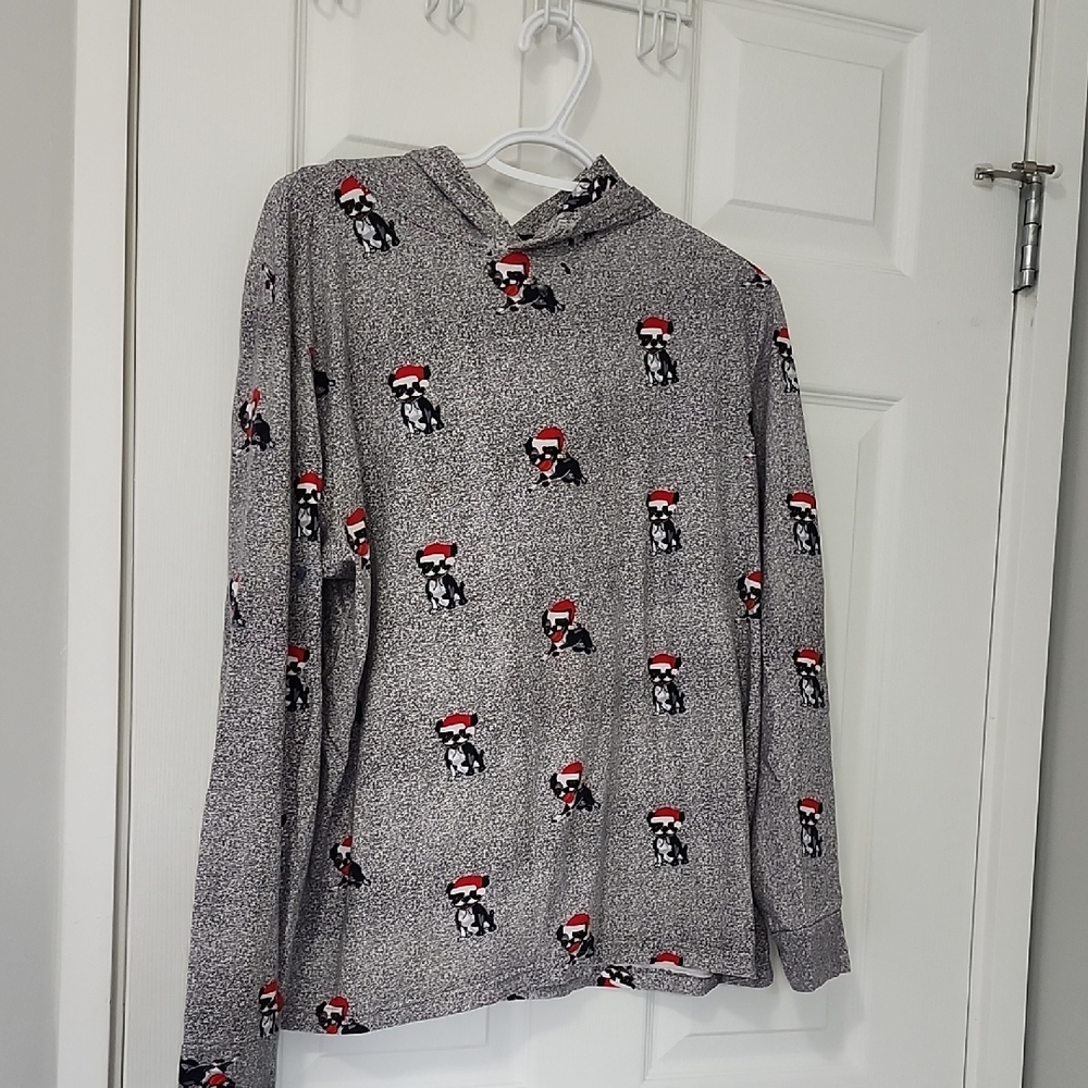 Denim & Flower Ricky Singh Grey Hoodie With French Bulldog In Christmas Outfit